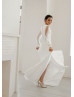 Long Sleeves Ivory Chiffon Slit Beach Wedding Dress